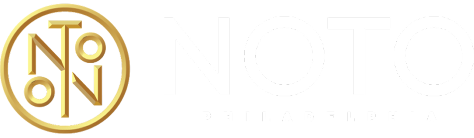 NOTO Philadelphia brand logo with stylized gold circle emblem and white text.