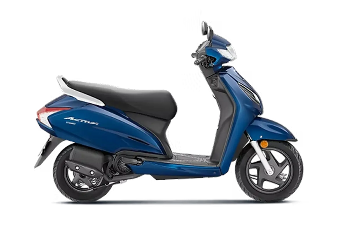 Maroon Honda Activa 125 scooter with a brown seat on a white background.