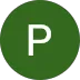 Cercle vert foncé avec la lettre blanche P au centre.