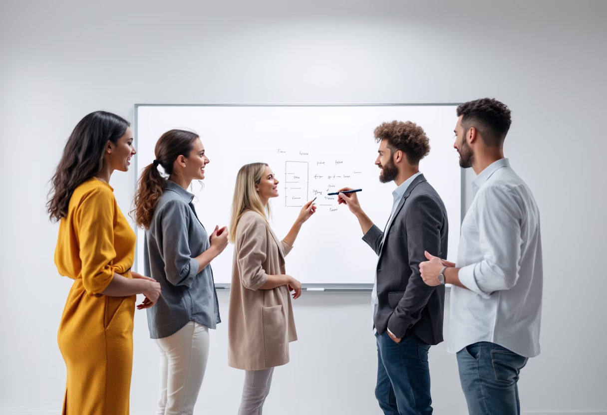 image of a diverse team in a meeting (for a edtech)