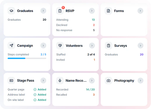 Graphic of user profile card with placeholder avatar, name 'John Doe,' title 'Graduate,' with a color palette and a cursor selecting a blue color.