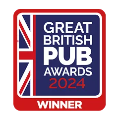 Great British Pub Awards 2024 winner badge with UK flag colors.
