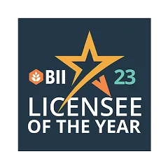 BII Licensee of the Year 2023 award emblem with a stylized gold star and green number 23 on dark background.