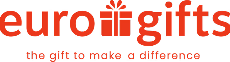 Euro Gifts logo with a red stylized gift box replacing the double I's in the word, accompanied by the tagline 'the gift to make a difference'.