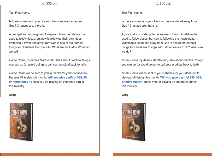 This is an example of an A/B/C test to assess the impact of suggested donations.