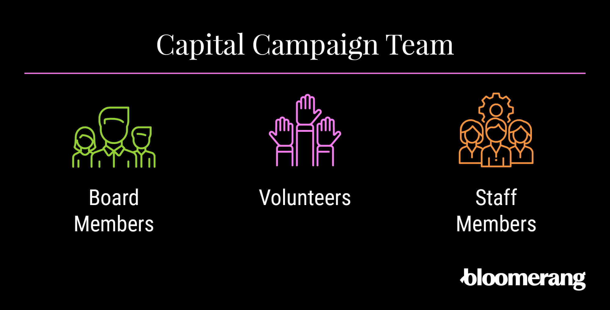 Capital campaign team: board members, volunteers, staff members.