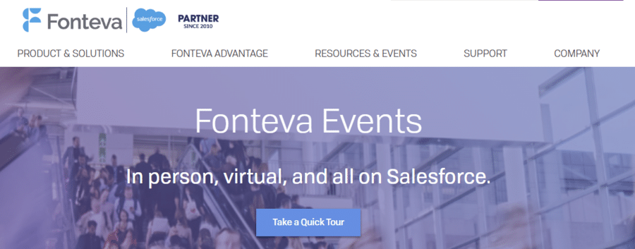 This screenshot shows the landing page for Fonteva Events, a nonprofit software option to plan engaging events.