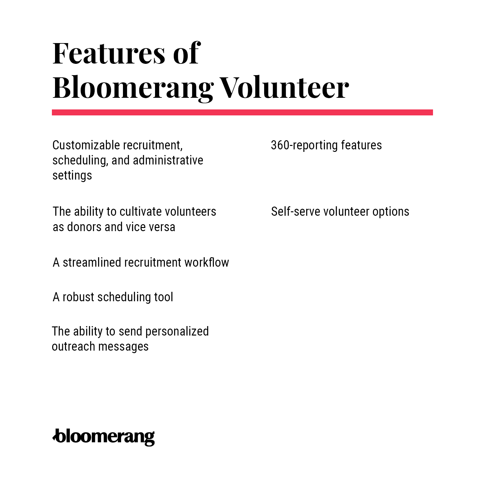 Bloomerang Volunteer features (explained in the list below) 