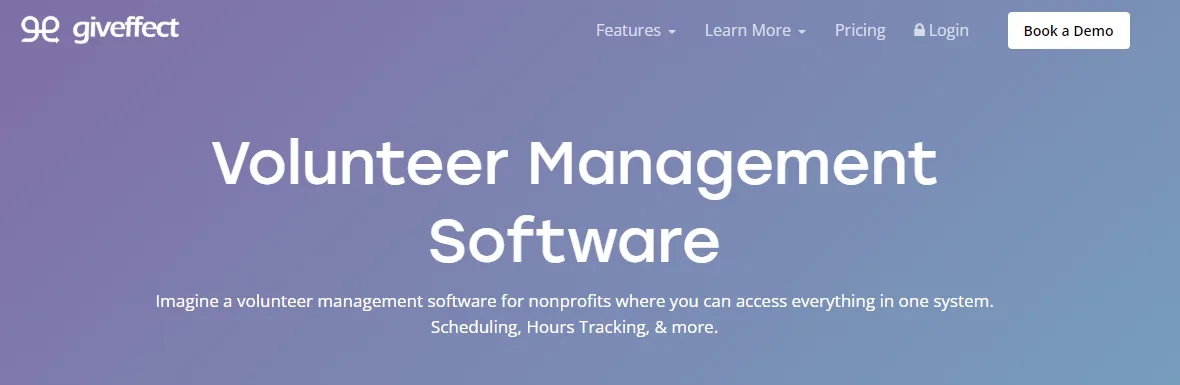 Screenshot of the Giveffect volunteer management product page