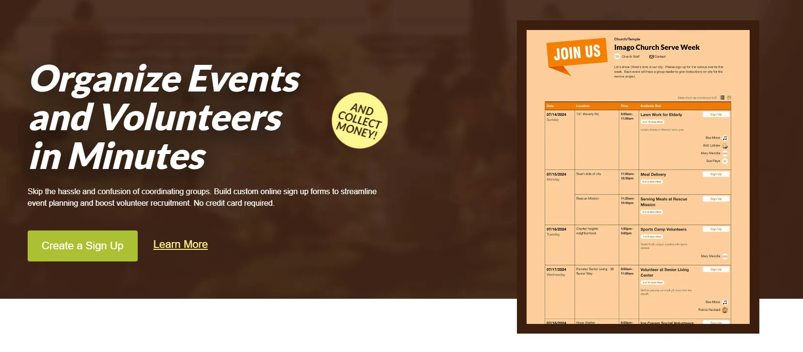 SignUpGenius homepage screenshot