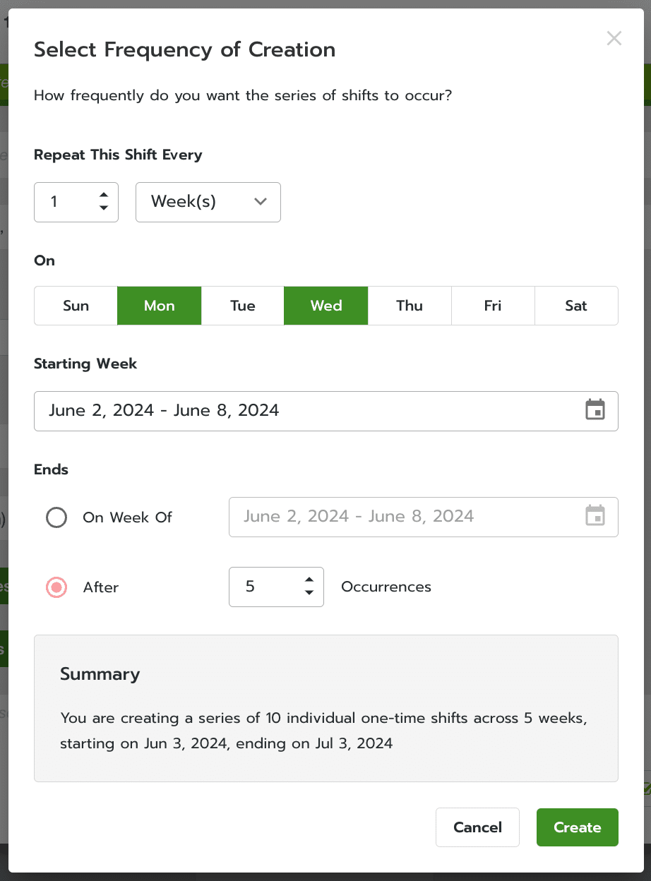 Volunteer Recurring Shifts UI