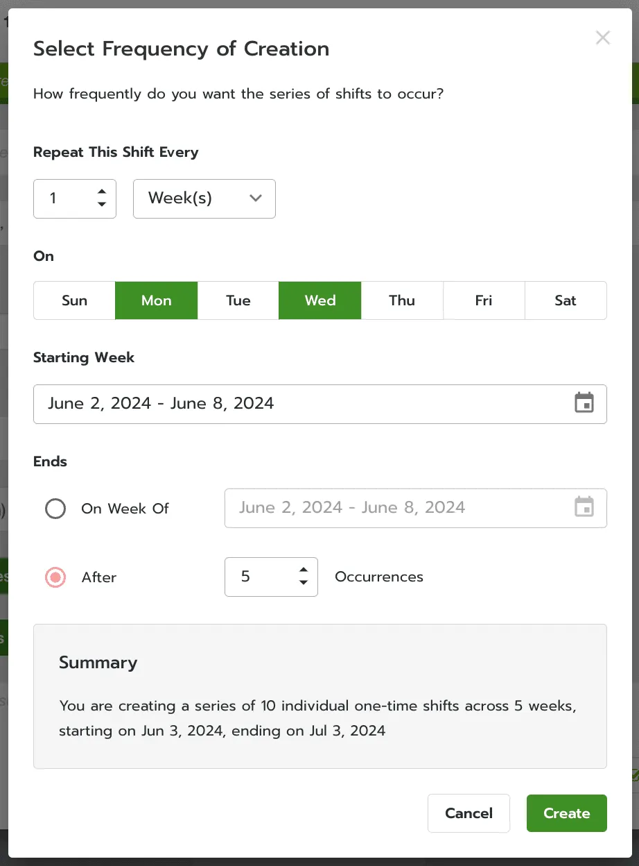 Volunteer Recurring Shifts UI