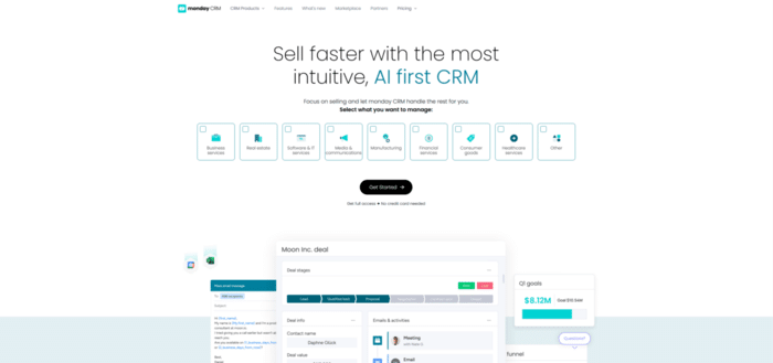 Screenshot of the monday CRM information page