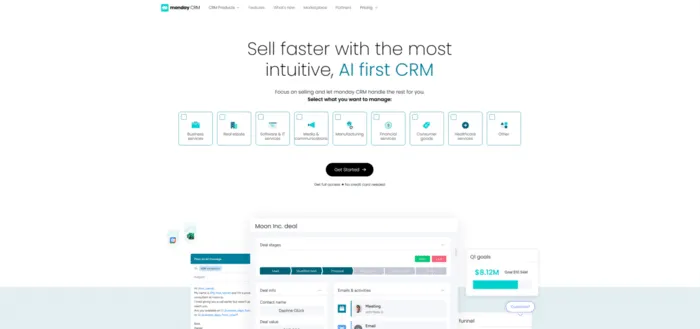 Screenshot of the monday CRM information page