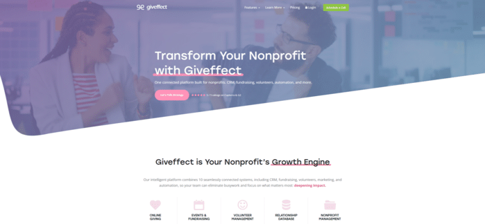 Screenshot of Giveffect's homepage