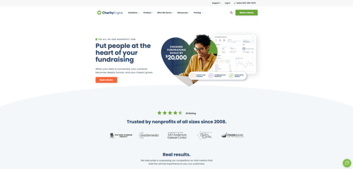 Screenshot of CharityEngine's homepage