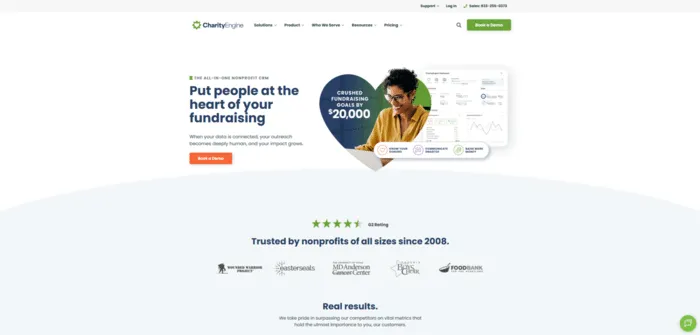 Screenshot of CharityEngine's homepage