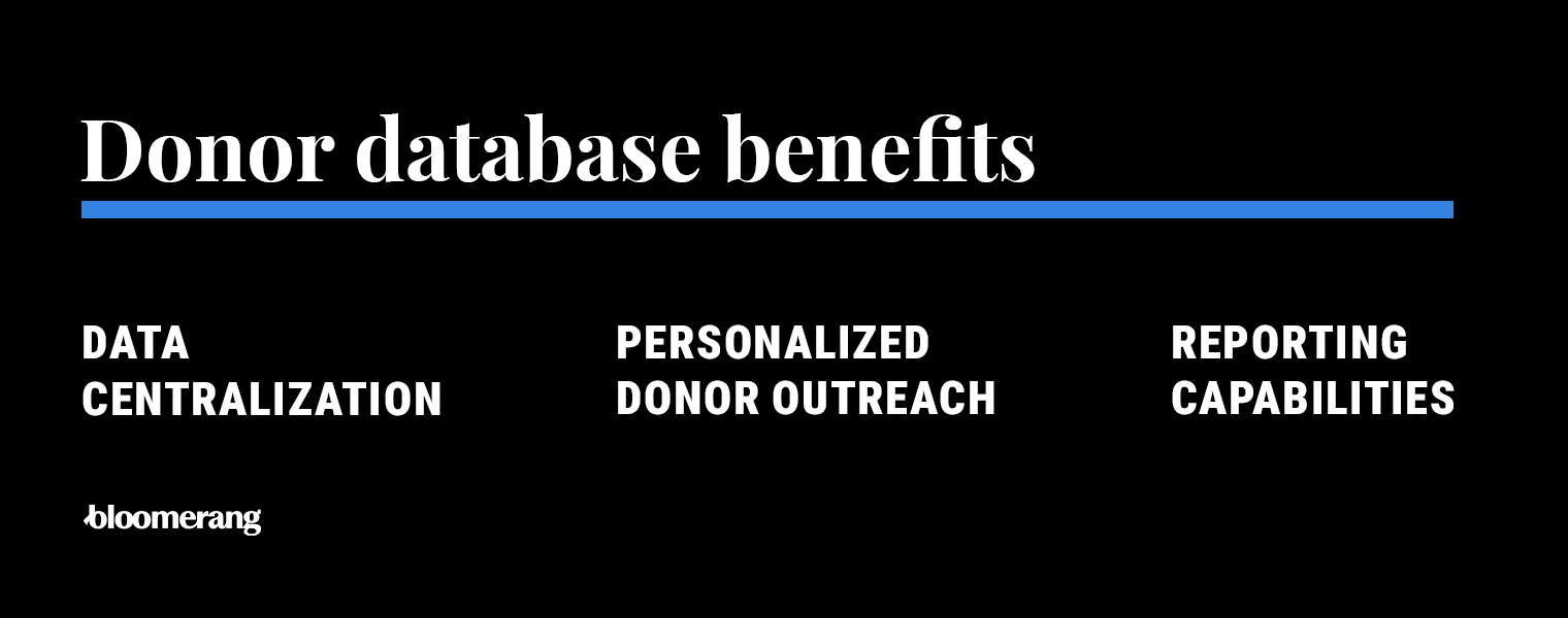 The benefits of using a donor database (explained in the bulleted list below).