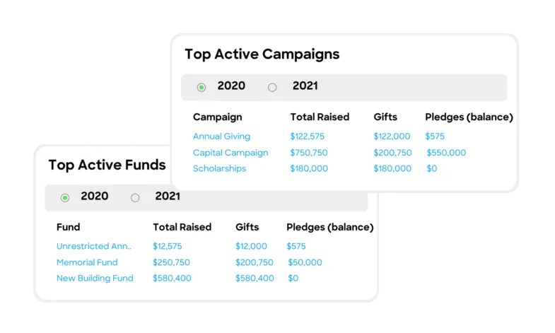 This is an example of the types of data you can access with Little Green Light’s donor database software.