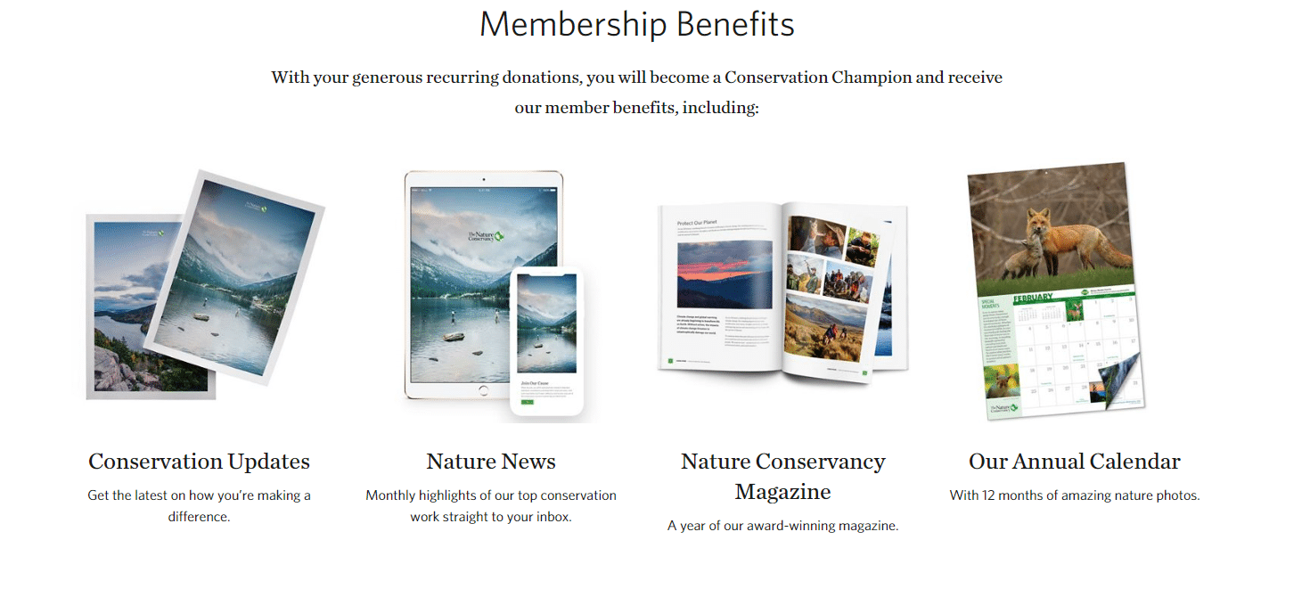 These are the benefits monthly donors receive from the Nature Conservancy