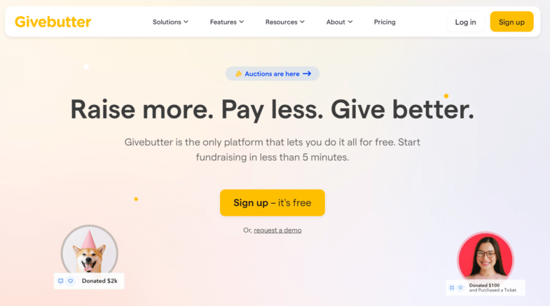 This image shows Givebutter's online fundraising platform.