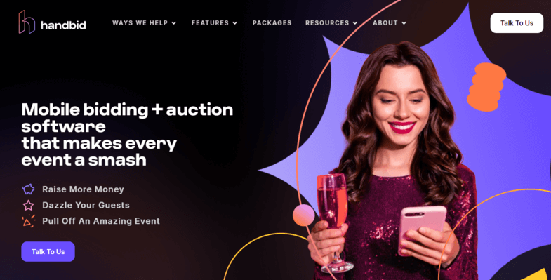 This is a screenshot of Handbid's homepage.
