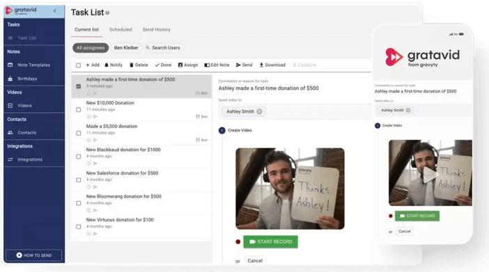 This image shows what Gratavid's online video fundraising platform looks like. 