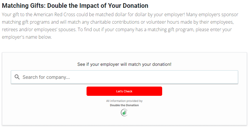 This is an example of a matching gift information page on the American Red Cross website.