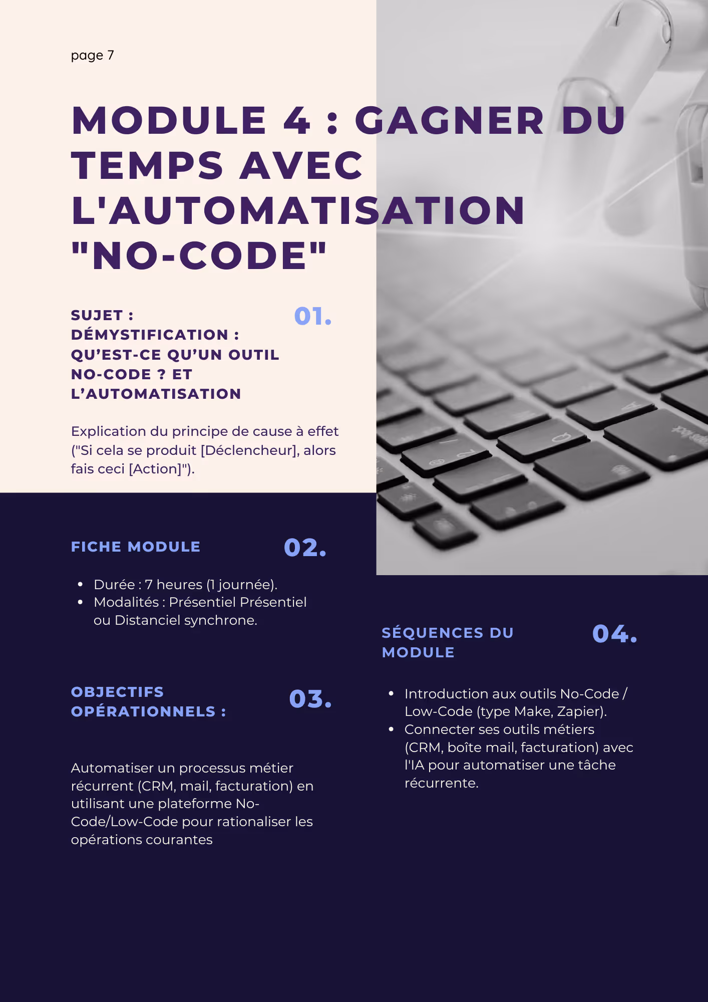 Détail du Module 4 : Gagner du temps en automatisant des processus métiers récurrents avec des outils No-Code.