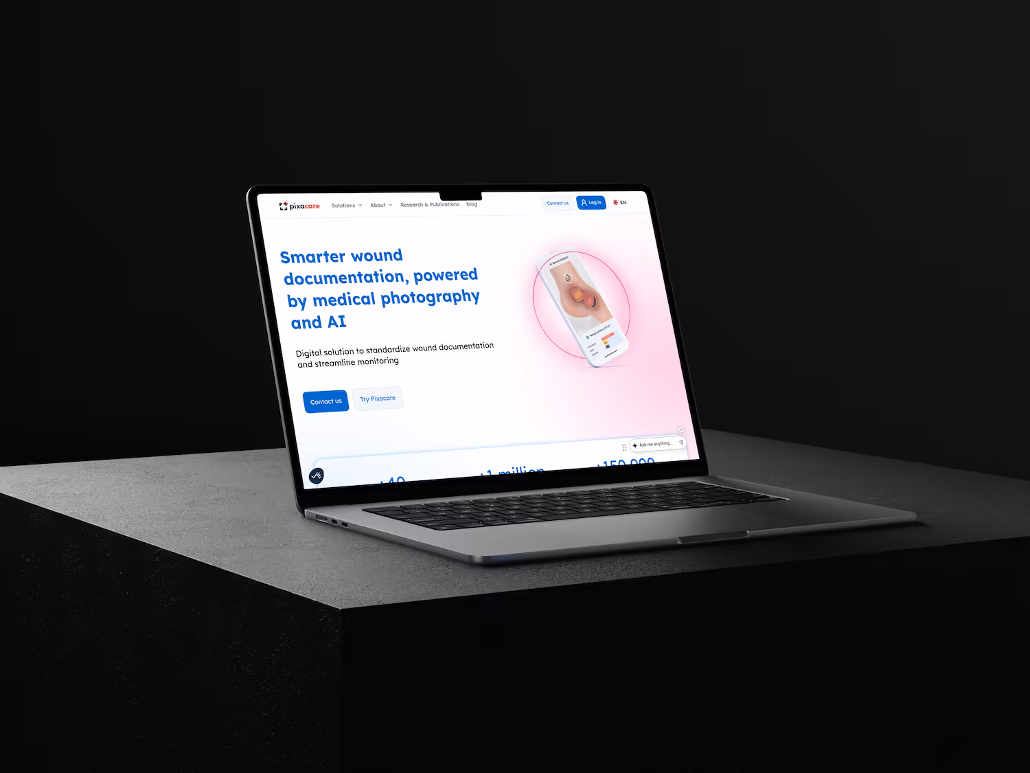 mockup du site web de Pixacare