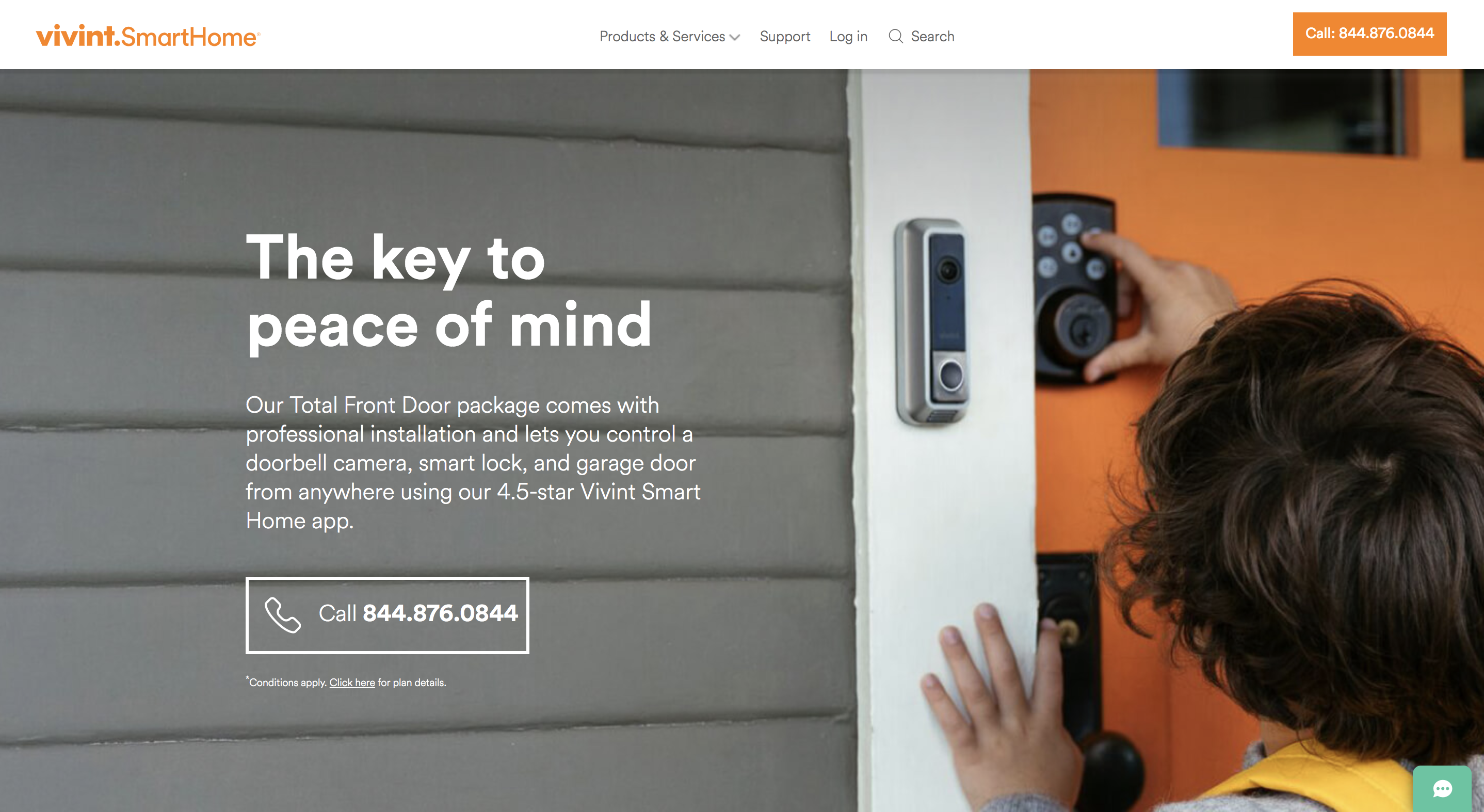click to call options on vivint smart home website