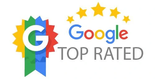 Google Top Rated badge with a colorful ribbon and stars.