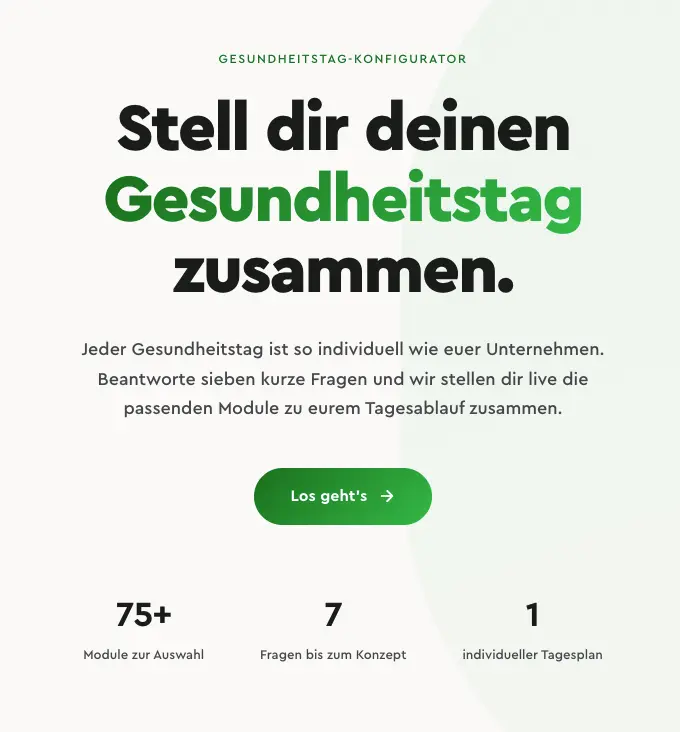 Vorschau des Gesundheitstag-Konfigurators von Strong Partners zur Zusammenstellung eines Gesundheitstags in Münster