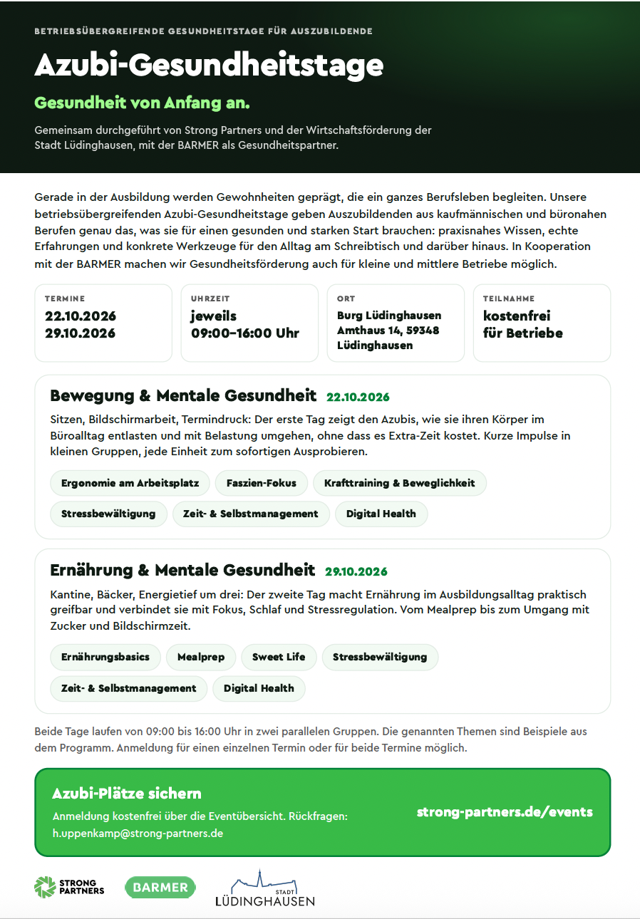 Flyer zu den Azubi-Gesundheitstagen in Lüdinghausen im Oktober 2026