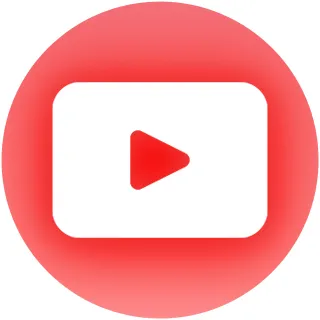 Red circular icon with a white play button symbol representing YouTube.