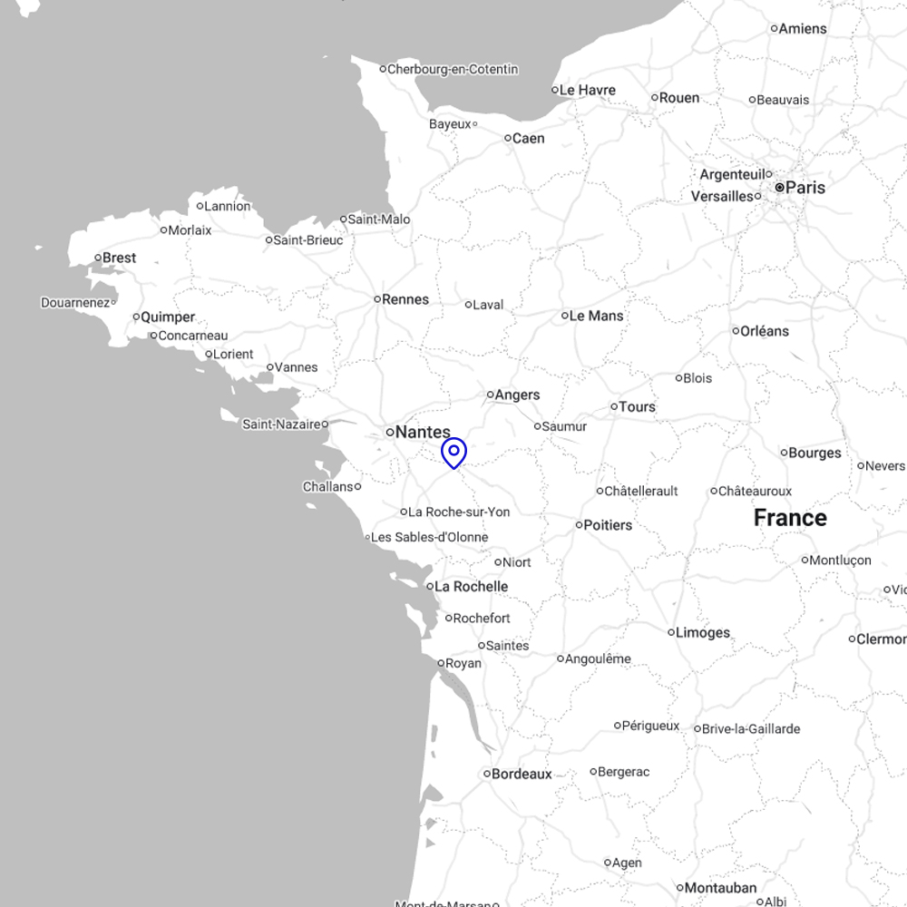Carte de l'ouest de la France avec le point de focus sur la localisation de FC Concept