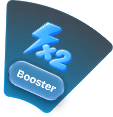 Blue curved icon with a lightning bolt, 'x2', and a button labeled Booster.