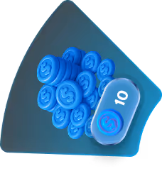 Stack of blue circular tokens with a blue rectangular badge showing the number 10.
