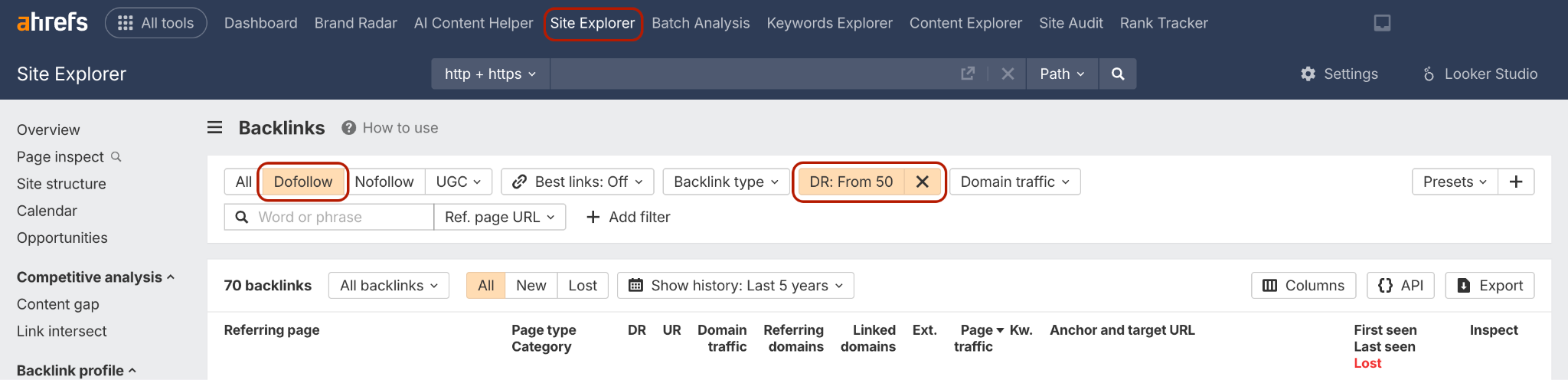 Ahrefs Site Explorer screenshot 