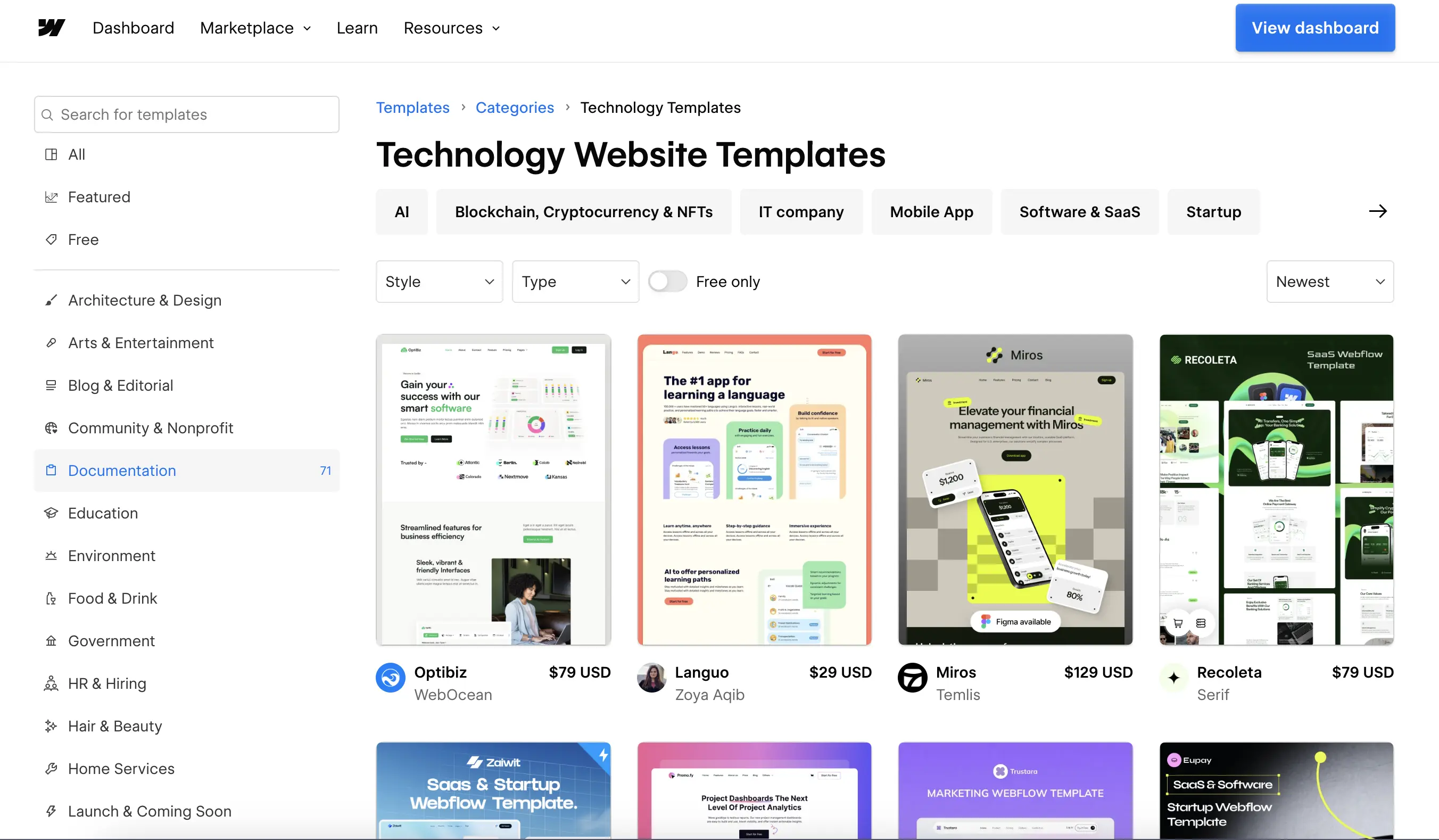 Webflow Template Marketplace