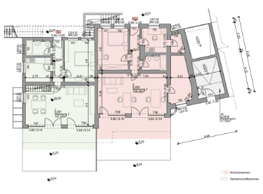 Grundriss mit farblich markierten Bereichen zur Flächenermittlung nach DIN 277 und GIF