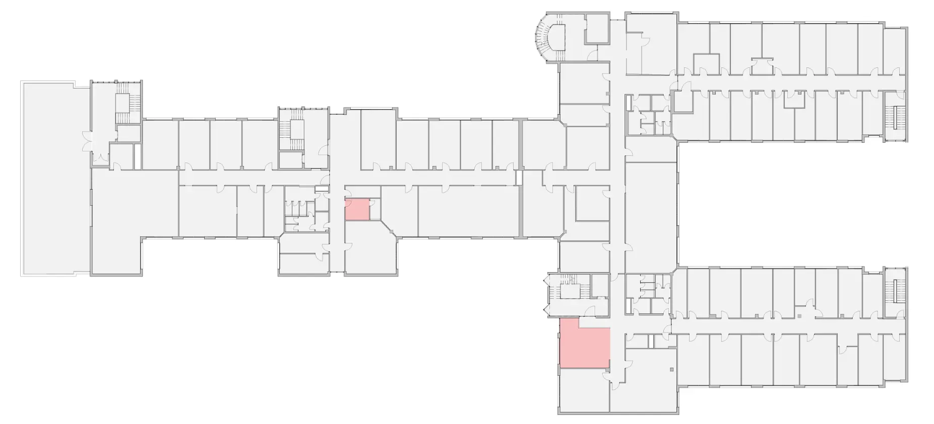 Gebäudegrundriss mit markierten Küchenflächen in Rosa, Gesamtfläche 40,07 m².