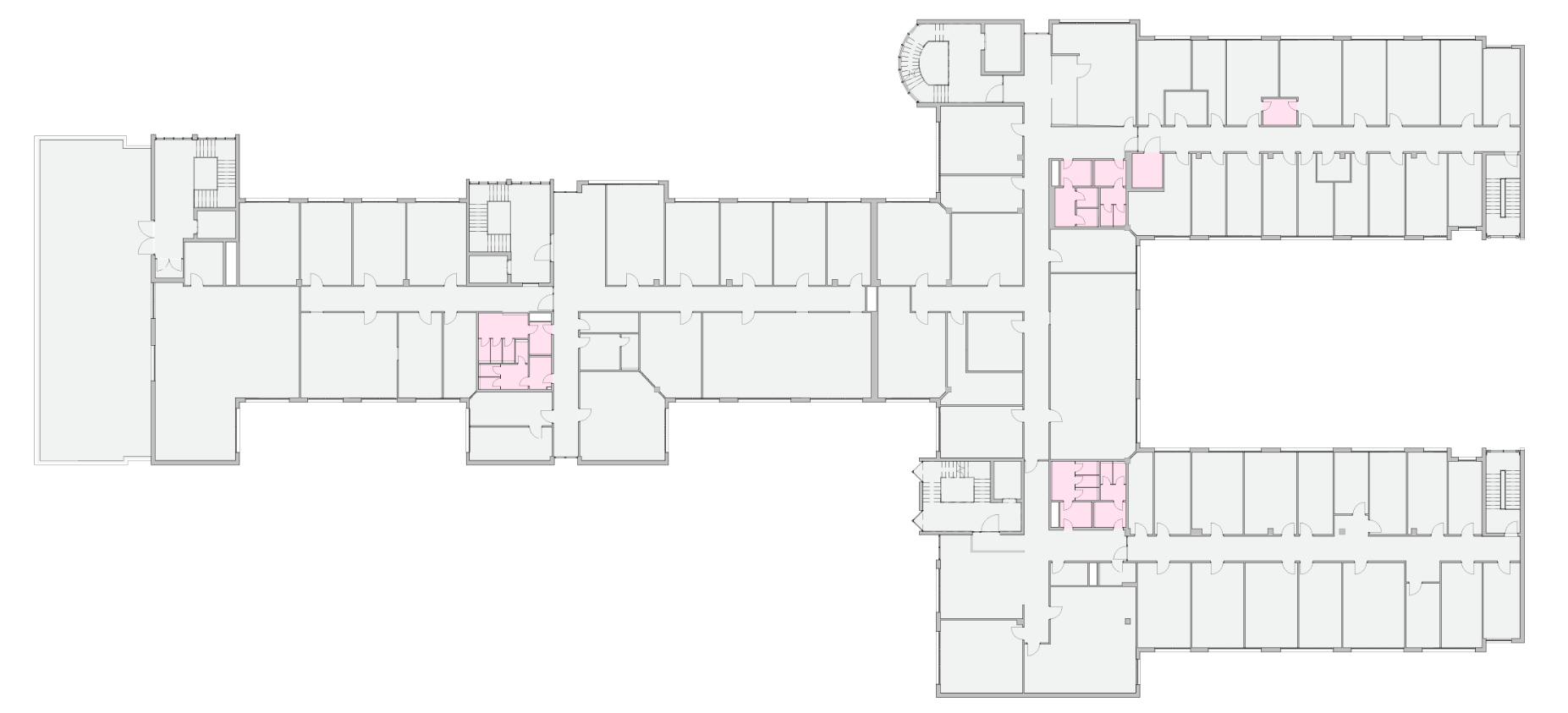 Gebäudegrundriss mit rosa markierten WC-Bereichen, Gesamtfläche 81,79 m².