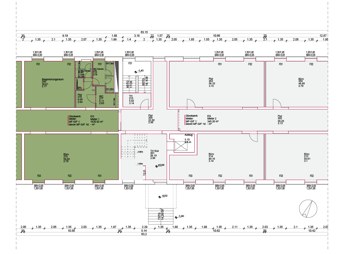 Grundriss mit hervorgehobener Mietfläche von Mieter 1 nach GIF