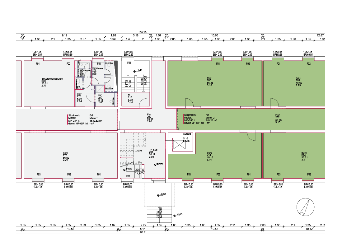 Grundriss mit hervorgehobener Mietfläche von Mieter 2 nach GIF