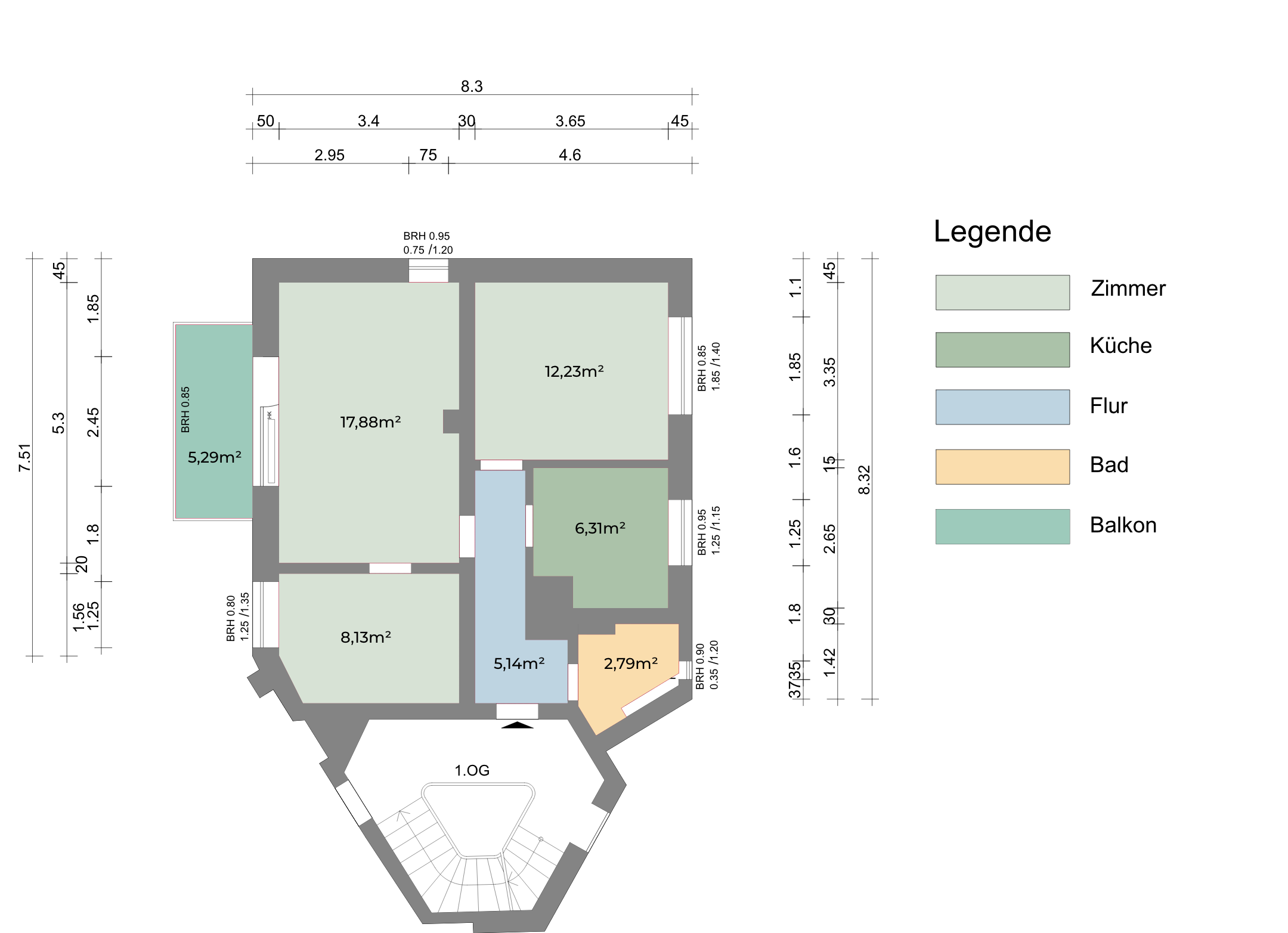Wohnungsgrundriss für Vermieter mit Möblierung, Raumbezeichnungen und Flächenangaben. Gesamtfläche 57,77 m², inklusive Auflistung der Raumgrößen.