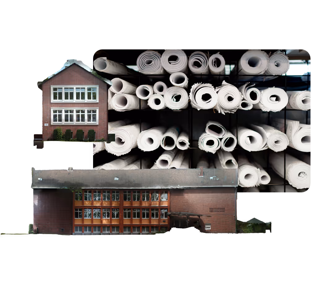 Benutzeroberfläche der Voxelgrid-Software mit Punktwolkenansicht eines Gebäudegrundrisses links und Erfassungsmaske für Rauminformationen rechts, inklusive Tür-, Fenster- und Bodenattribute.