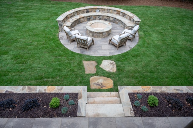 aerial-view-fire-pit-patio-stone-steps