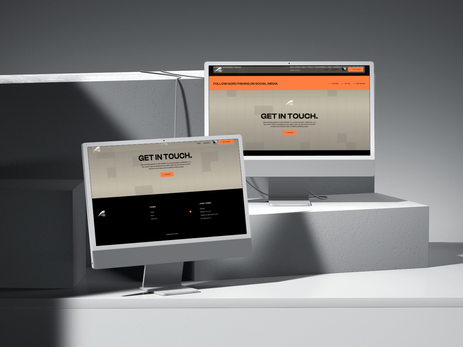 Nordlures website homepage design with bold typography and dark color palette