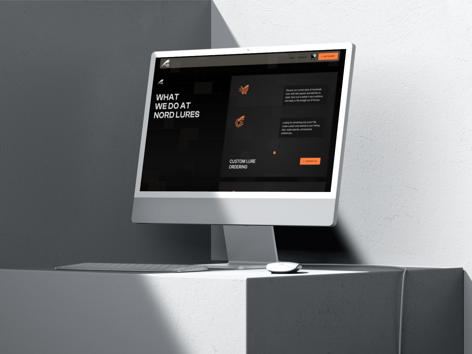 Nordlures website homepage design with bold typography and dark color palette